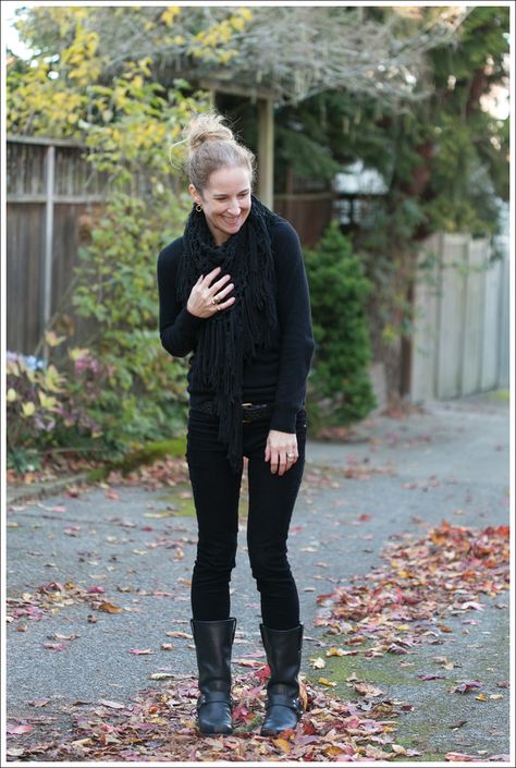 blog Club Monaco Cashmere Blank NYC Skinny Cords Frye Harness Boots-1 Frye Harness Boots Outfit, Harness Boots Outfit, Frye Boots Outfit, Black Knee High Boots Outfit, Frye Harness Boots, Boot Outfits, Black Boots Outfit, Fall Wardrobe Essentials, Wearing All Black