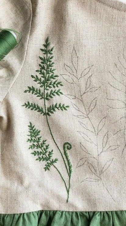 Grape Vine Embroidery, Leaf Pattern Embroidery, Hand Embroidery Vines, Moss Embroidery On Clothes, Simple Floral Embroidery Designs, Embroidered Vines And Flowers, Leaves Embroidery Design, Plant Embroidery Simple, Ivy Embroidery Pattern