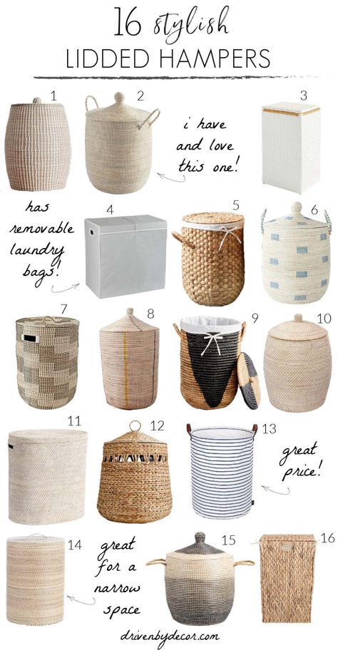 Love all of these lidded hampers! So may beautiful bathroom decor ideas in her post! Bathroom Hampers, Decoration Plants, Beautiful Bathroom Decor, Hamper Ideas, Laundry Hamper With Lid, Simple Bathroom Decor, Driven By Decor, New Bathroom, Bathroom Decor Ideas