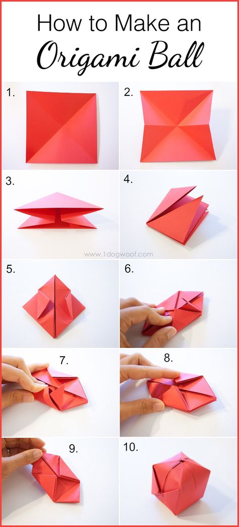 How to Make an Origami Ball | www.1dogwoof.com Origami Apple, Origami Balloon, Origami Kutu, Origami Ball, Origami Fashion, Origami For Beginners, Cute Origami, Origami Love, Origami Rose