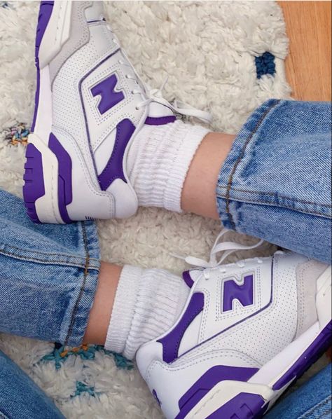 #shoes #newbalance #newbalancewomenshoes #jeans #outfits #550soutfit #sneakers #tiktok Purple 550 New Balance, New Balance 550 Purple, Purple New Balance, Shoes Newbalance, New Balance 550s, New Balance Outfit, Shoes Aesthetic, Balance 550, Purple Sneakers