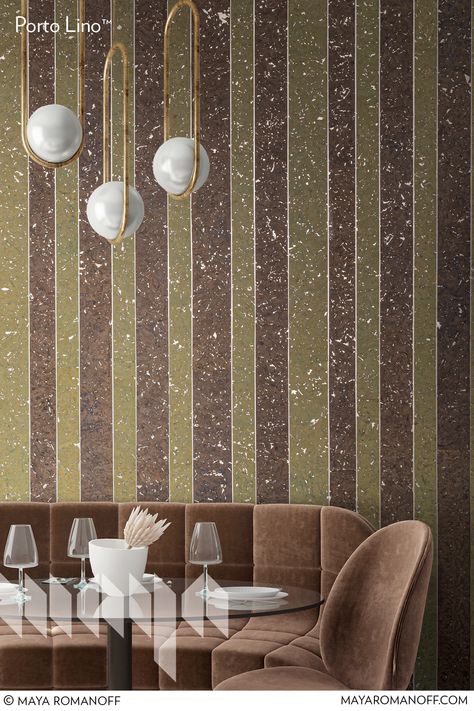 Bring a touch of nature indoors with our New Porto Lino wallcovering! Inspired by a series of variegated yet rhythmic lines, and designed by David Rockwell for Maya Romanoff. Porto Linois sustainably harvested, colored cork that is hand-inlaid onmetallic foil. It is a true example of Maya Romanoff's commitment to making every wall beautiful. Available in 9 rich colorways . Maya Romanoff, Rockwell Group, Bleach Water, Clear Liquids, Water Solutions, Information Design, Romanoff, Nature Indoors, Cleaning Clothes