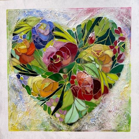 Art by Laura McKellar | Artwork Archive Laura Mckellar Mosaics, Laura Mckellar, Stained Glass Roses, Outside Wall Art, Art Inventory, Mosaic Windows, Sunflower Mosaic, Glass Roses, Landscape Mosaic