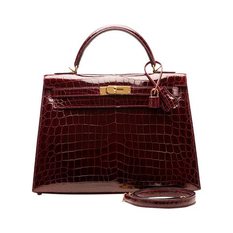 Hermes Bordeaux Shiny Niloticus Crocodile Kelly Sellier 32cm | See more vintage Hermes Kelly Bags at https://www.1stdibs.com/fashion/handbags-purses-bags/top-handle-bags/hermes-kelly-bag in 1stdibs Hermes Purse, Crocodile Purse, Kelly Sellier, Crocodile Handbags, Hermes Kelly Bag, Crocodile Bags, Medium Handbags, Kelly Bag, Red Purses