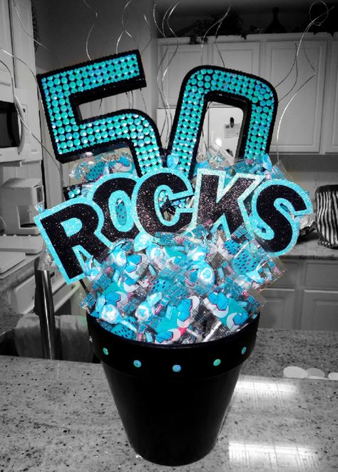 50th Birthday.  (This one was specifically asked to say "Rocks" rather than "Sucks".)  -MadeByKristinaMaldonado 50 Rocks, 50th Birthday Party Ideas For Men, Moms 50th Birthday, Anniversaire Diy, 50th Party, Fiesta Baby Shower, Adult Birthday Party, Rock Ideas, Over The Hill