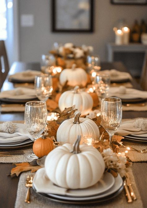 Thanksgiving Dinner Table Setting, Pumpkin Tablescape, Pumpkin Table Decorations, Christmas Dining Table Decor, Women's Retreat, Autumn Dining, Fall Table Centerpieces, Thanksgiving Dinner Table, Tafel Decor