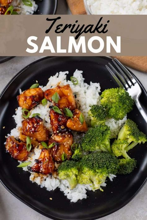 This is a fun new way to eat salmon. I cooked these Teriyaki Salmon Bites in the air fryer, but you can also cook them in the oven. They got me out of my “boring salmon” routine. I added my bites to a bowl with rice and broccoli, and this is seriously something I could eat every week. Teriyaki Salmon Bites, Make Teriyaki Sauce, Salmon Bites Recipe, Easy Weeknight Dinners Healthy, Balanced Recipes, Rice And Broccoli, Bowl Of Rice, Salmon And Broccoli, Air Fryer Salmon