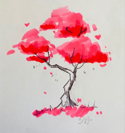 Sakura tree! I did this really quickly but I like it more than some drawings I actually tried to make look good 💀 Sakura Tree Sketch, Sakura Tree Drawing, Sakura Tree Art, Sakura Trees, Some Drawings, Tree Sketches, Doodle Ideas, Sakura Tree, Marker Drawing