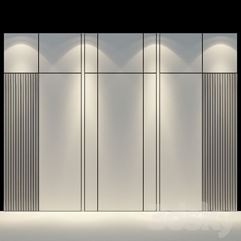 Wall Panel 75 - Other decorative objects - 3D Models Luxurious Wall Panelling, Office Backdrop Design, Wall Panel Lighting, Fluted Wall Design, Office Wall Panelling Design, Groove Pattern On Wall, Wall Covering Ideas Panelling, Wall Paneling Design, Perforated Ceiling