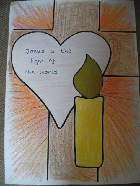 Jesus is the light of the world Stained Glass Craft, Catholic Kids Activities, Jesus Is The Light, Jesus Crafts, Christian Missions, Easter Arts And Crafts, Children's Church Crafts, Bible Story Crafts, Catholic Crafts