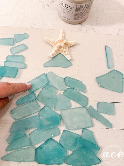 DIY Sea Glass Christmas trees, learn how to make them 3 different ways! artsychicksrule.com Diy Glass Gems Crafts, How To Make Sea Glass Tree, Crash Glass Art, How To Make Resin Sea Glass Windows, Beach Glass Christmas Tree Diy, Seaglass Tree Diy, Costal Christmas Trees, How To Make Sea Glass Christmas Trees, Sea Glass Gifts Diy