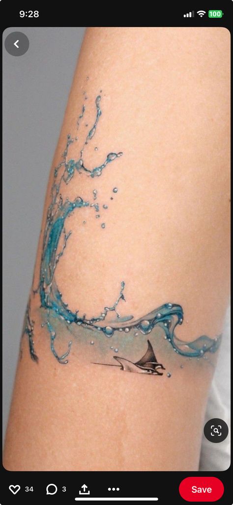 Water Lover Tattoo, Water Tattoo Men, Blue Ribbon Tattoo, Blue Tattoos, Water Tattoos, Water Tattoo, Ribbon Tattoos, Tattoos For Lovers, Blue Tattoo