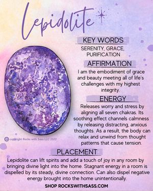 Lepidolite Tumbled Pocket Stone - Rocks with Sass Crystal Affirmations, Crystal Grimoire, Crystal Healing Chart, Thought Patterns, Key Words, Metaphysical Healing, Crystals Healing Properties, Spiritual Crystals, Seven Chakras