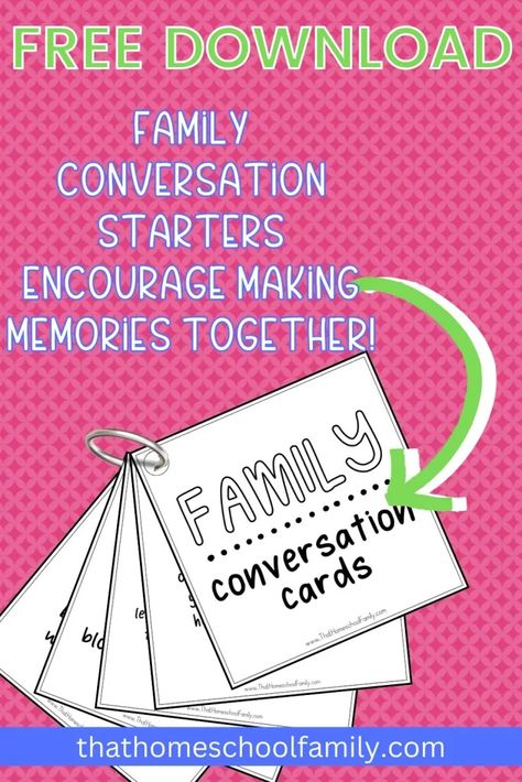 Making Memories with Family Conversation Cards [free printable!] - That Homeschool Family Family Conversation Cards, Family Conversation Starters, Laughing Together, Family Conversation, Homeschool Family, Conversation Cards, School Birthday, School Signs, Character Education