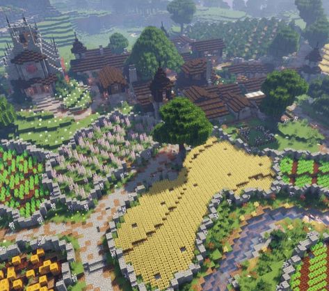 Minecraft Farm On Hill, Minecraft Farm Village Ideas, Minecraft Terraced Farm, Rice Fields Minecraft, Farm Land Minecraft, Minecraft Farm Medieval, Minecraft Village Farm Ideas, Minecraft Mountain Farm, Minecraft Farm Inspiration