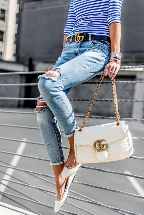 White Gucci Bag Outfit, Gucci Marmont Outfit, White Gucci Bag, Gucci Bag Outfit, Gucci Marmont Mini, Buy Louis Vuitton, Overalls Outfit, Bag Outfit, Gucci Marmont