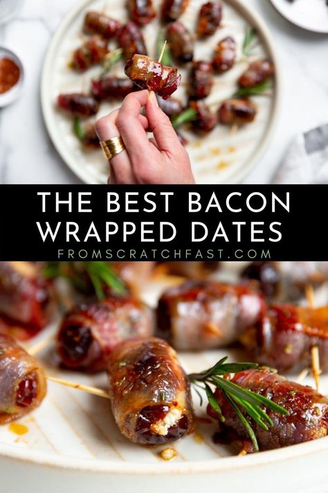 No Cheese Appetizers, Dates With Goat Cheese, Wrapped Dates, Rich Recipes, Bacon Wrapped Dates, Goat Cheese Recipes, Bacon Appetizers, Easy Bacon, Holiday Appetizer