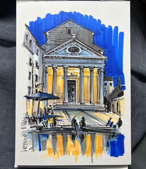 Marker Art Architecture, Urban Sketching Pencil, Marker Architecture Drawing, Architecture Drawing Art Buildings, Markers Drawing Architecture, Coloring Aesthetic, Art Buildings, Copic Drawings, Art Alevel