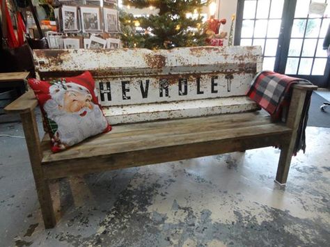 benches made from truck tail gate   | benches..... they are made from recycled vintage truck tailgates ... Chevy Tailgate Bench, Truck Tailgate Bench, Tailgate Bench, Truck Tailgate, Amazing Decor, Wooden Bench, Design Website, Repurposed Furniture, The Ranch