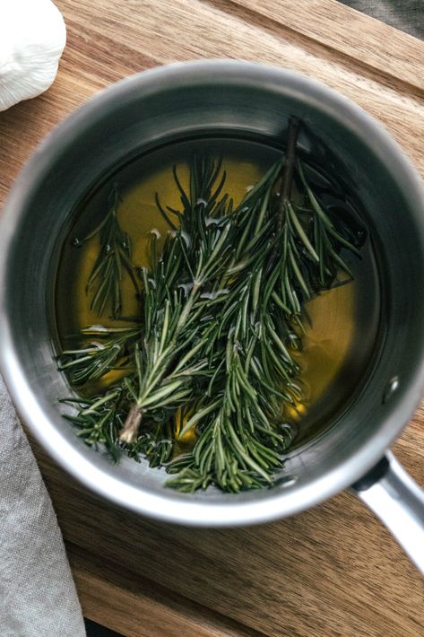 Rosemary Infused Olive Oil - MAY EIGHTY FIVE How To Make Rosemary Infused Olive Oil, Sage Infused Olive Oil, Fresh Rosemary Uses, Rosemary Infused Olive Oil, Herb Infused Olive Oil, Rosemary Olive Oil, Oil Stove, Roasted Vegetables Oven, Marinate Meat