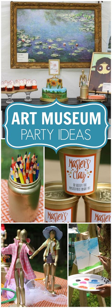 Check out this creative museum inspired artist party with a gallery!  See more party ideas at CatchMyParty.com! Museum Birthday Party, Museum Party, Artist Birthday Party, Artist Party, Birthday Party Images, Artist Birthday, Party Ideas For Kids, Kids Party Food