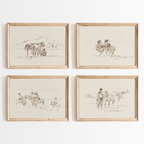 Vintage Western Wall Art, Coastal Cowboy Wall Art, Western Framed Art, Horse Gallery Wall, Cowboy Framed Art, Western Posters, Neutral Minimalist, Popular Decor, Southwestern Decorating