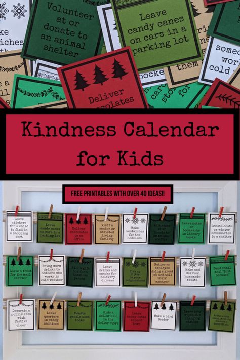 Advent Kindness Calendar For Kids, Kindness Countdown To Christmas, Random Acts Of Kindness Advent Calendar, Kindness Advent Calendar Kids, Kindness Elves Printables, Kindness Calendar For Kids, Kindness Advent Calendar, Kindness Calendar, Free Classroom Printables