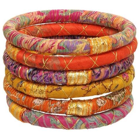 Rosena Sammi Rosena Sammi Set Of 6 Sari Bangles (395 MXN) ❤ liked on Polyvore featuring jewelry, bracelets, neon, imitation jewellery, imitation jewelry, hinged bangle, rosena sammi jewelry and bracelets bangle Fabric Bangles, Beautiful Bangles, Wrap Bangles, Fibres Textiles, Sari Fabric, Alcohol Inks, Charm Bangle, Bangle Set, Gold Accent