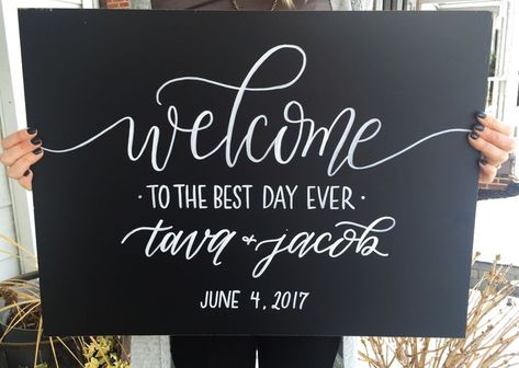 Chalkboard welcome wedding sign www.signedbym.co Welcome Font, Chalkboard Welcome, Sign Fonts, Chalk Sign, Wedding Chalkboard Signs, Chalkboard Designs, Chalkboard Wedding, Wedding Welcome Sign, Mexican Wedding