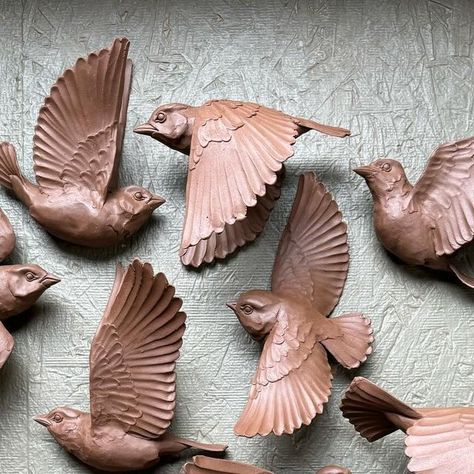 Ceramic Birds Wall, Clay Forms, Ceramic Birds Sculpture, Soapstone Sculpture, 3d Wall Art Sculpture, Ib Art, Bird Ceramic, Clay Birds, Clay Bird