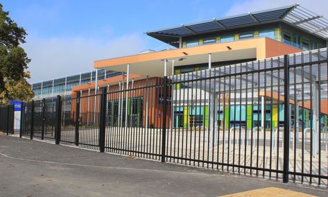 Fencing and gates provide secure perimeter for school | Jacksons Fencing | ESI External Works School Gates, School Gate, Fencing And Gates, Perimeter Security, School Site, Timber Fencing, Community Halls, Security Fence, Fencing & Gates