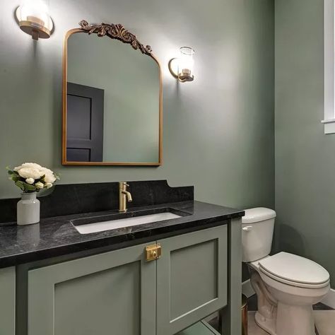 21 Sage Green Bathroom Ideas You'll Love for Years to Come Green Powder Room, Sage Green Bathroom, Light Green Bathrooms, Green Bathroom Vanity, Small House Organization, Sage Green Paint, Green Vanity, Sage Green Walls, Farmhouse Inspiration