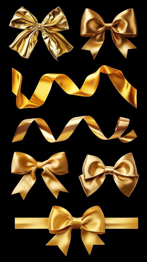 Editable golden ribbon bow design element set | premium image by rawpixel.com / ton Golden Ribbon, Golden Bow, Ribbon Pattern, Gift Bow, Ribbon Gift, Bow Bow, Awesome Designs, Aesthetic Things, Gift Bows