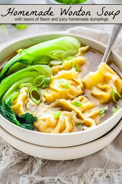 Ginger Dumpling Soup, Ginger Wonton Soup, Korean Wonton Soup, Dashi Recipe Dishes, Covi̇d Food, Wonton Soup Bokchoy, Wonton Recipes Soup, Vegetable Wonton Recipes, Thai Wonton Soup