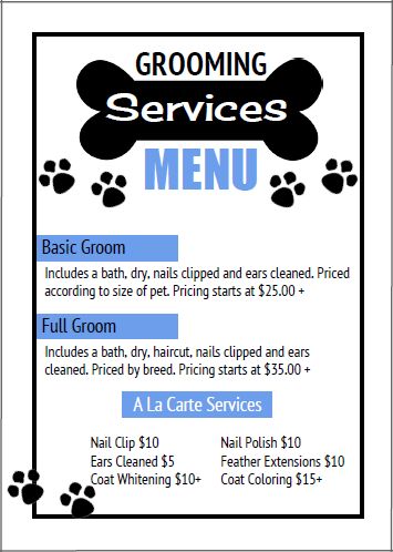 Dog Grooming Prices List, Dog Grooming Price List Template, Dog Grooming Price List, Grooming Price List, Pet Binder, Grooming Salons, Goldendoodle Grooming, Pet Grooming Business, Mobile Pet Grooming