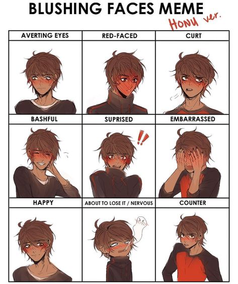 Blushing Drawing Faces, Blush Tutorial Drawing, Angry Blushing Face, Blushing Face Reference, Person Blushing, Shocked Face Drawing Reference, Blushing Character, Anime Blushing Face, Blush Reference