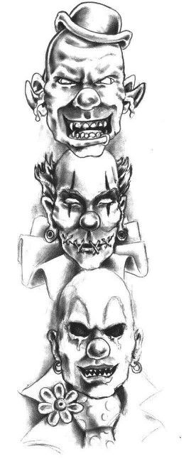 Not my artwork but I love it Jester Tattoo, Evil Clown Tattoos, Creepy Clowns, Evil Tattoo, Half Sleeve Tattoos Drawings, Christian Sleeve Tattoo, Clown Tattoo, Skull Art Drawing, Chicano Art Tattoos