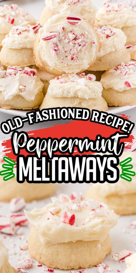 Peppermint Meltaways Christmas Cookies, Peppermint Meltaway Cookies, Peppermint Meltaways, Panda Food, Meltaway Cookies, Peppermint Recipes, Crescent Cookies, Xmas Recipes, Frosted Cookies