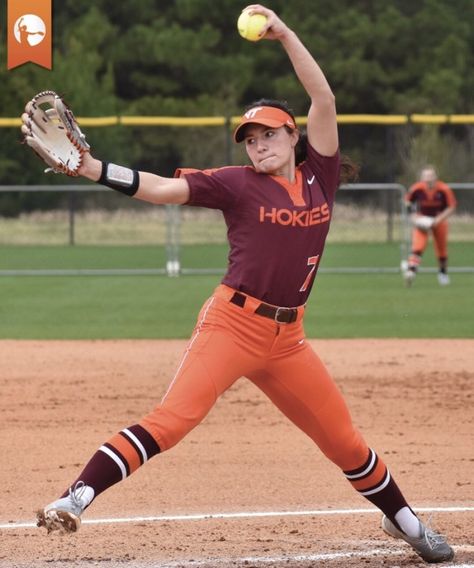 Jordan Dail, Virginia Tech is using proper arm circle mechanics and remains palm up at the top of her circle. Softball Practice Drills, Softball Pitch, Pitching Softball, Softball Pitching Drills, Softball Poses, Pitching Drills, Softball Cheers, College Softball, Softball Workouts