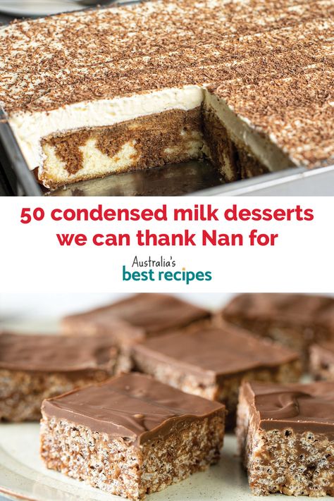 From cakes, slices, biscuits to pies, these desserts made from a can of condensed milk are the perfect sweet treat! Condensmilk Deserts, Leftover Condensed Milk Recipes, Sweet And Condensed Milk, Sweetened Condensed Milk Desserts, Condensed Milk Biscuits, Condensed Milk Recipes Easy, Jello Pudding Desserts, Milk Bar Recipes, Condensed Milk Recipes Desserts