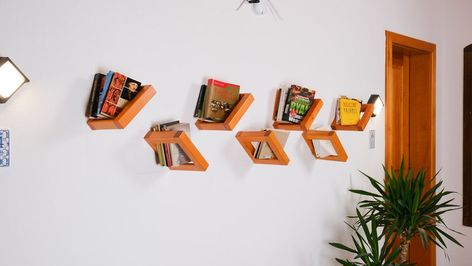 Floating Bookcase, Floating Bookshelves, Garden Shelves, Wood Kiln, Shelving Design, Bookcase Wall, Wood Wall Shelf, Mounted Shelves, Wood Floating Shelves