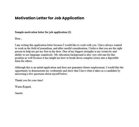 Short Cover Letter For Job Application, Motivation Letter For Job Application, Motivation Letter For Job, Example Of Application Letter, Simple Job Application Letter, Application Letter For Employment, Job Application Sample, Writing An Application Letter, Successful Motivation