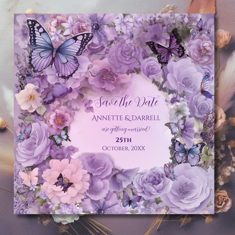 Vintage Botanical Butterfly Lavender Wedding Save The Date Butterfly Wedding Theme, Save The Date Designs, Butterfly Wedding, September Wedding, Lavender Wedding, Wedding Save The Date, Vintage Botanical, Date Cards, First Impression