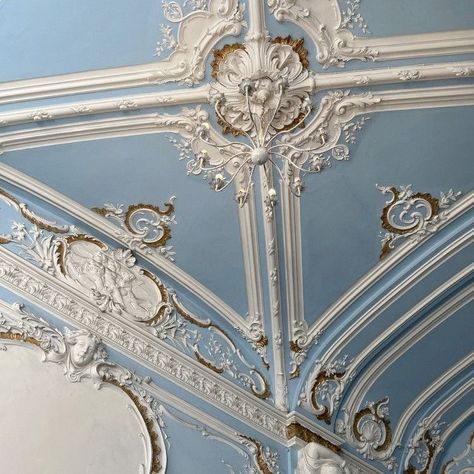 Angelcore Aesthetic Blue, Blue Victorian Aesthetic, Blue Princess Aesthetic, Baroque Interior Design, Plaster Ceiling Design, Angelcore Aesthetic, Victorian Aesthetic, Baby Blue Aesthetic, Light Blue Aesthetic