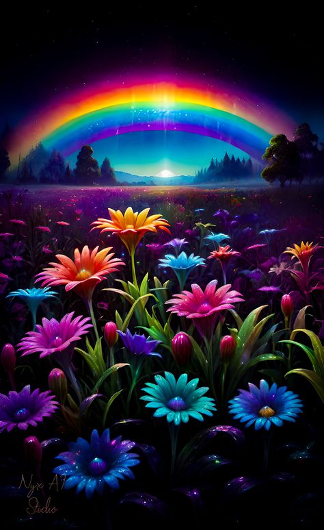 Disappear into this cosmic field of flowers with me? #AIAri #art #digitalart #NyxAIStudio Colorful Stairs, Pretty Wallpapers Backgrounds Beauty, Pretty Wallpapers Backgrounds Aesthetic, Rainbow Wallpaper Backgrounds, Paw Wallpaper, Unicorn Pictures, Beautiful Art Pictures, Pretty Phone Wallpaper, Rainbow Wallpaper