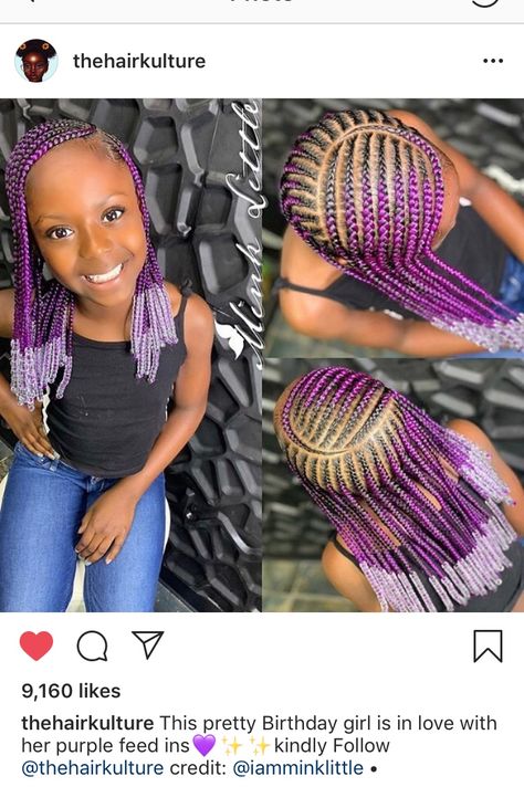 From Instagram: kid friendly feed in braids by I am mink little Purple hair and Black girl magic #iamminklittle #altbraids #cornrows Cute Hairstyles For Birthday, Hair Styles For Children, Kids Braids With Beads, Beads Hairstyles, African American Braided Hairstyles, Toddler Braids, Feed Ins, Black Kids Braids Hairstyles, Kids Braids