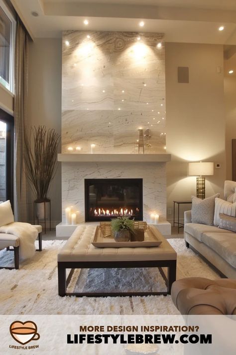 Fireplace Living Room Design Ideas and Inspiration (Stunning!) Modern Fireplace Ideas Living Rooms, Fireplace Design Ideas, Minimalist Fireplace, Luxury Fireplace, Living Room Marble, Fireplace Living Room, Modern Family Rooms, Living Room Built Ins, Fireplace Built Ins