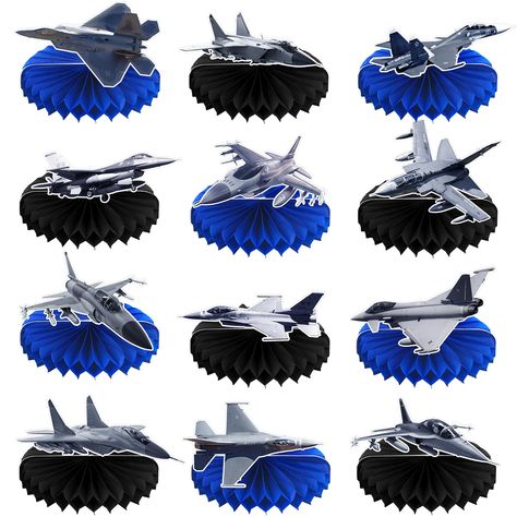 PRICES MAY VARY. Abundant Decorations: elevate any party or event with the airplane honeycomb centerpieces; This package includes 12 honeycomb centerpieces, providing you with more than enough quantities to decorate your venue; Add a touch of sophistication and style with these vibrant and eye catching centerpieces, inspiring a sense of awe among your guests Air Force Themed Elements: ideal for aviation enthusiasts or those organizing an air force themed party, these airplane decorations for par Airplane Theme Centerpieces, Aviation Themed Party, Airplane Decorations, Air Force Decor, Airplane Party Decorations, Kids Party Centerpieces, Plane Birthday, Glow In Dark Party, Planes Birthday