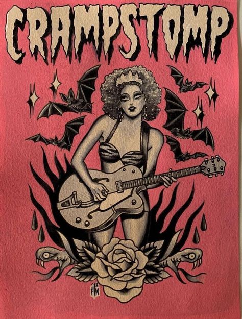 Gothabilly Art, Rockabilly Aesthetic, Rockabilly Artwork, Rockabilly Music, Goth Music, 50s Rockabilly, The Cramps, Psychobilly, Poster Artwork