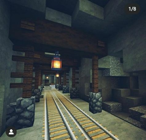 Underground Railroad Minecraft, Minecraft Railway Ideas Underground, Minecraft Mining Area, Minecraft Mine Ideas, Minecraft Train Tracks, Minecraft Mine, Minecraft City Buildings, Minecraft Houses Blueprints, Minecraft Structures